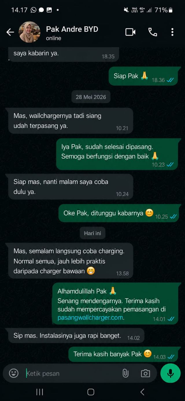 Screenshot percakapan WhatsApp dengan Andre, Pemilik BYD di Tangerang