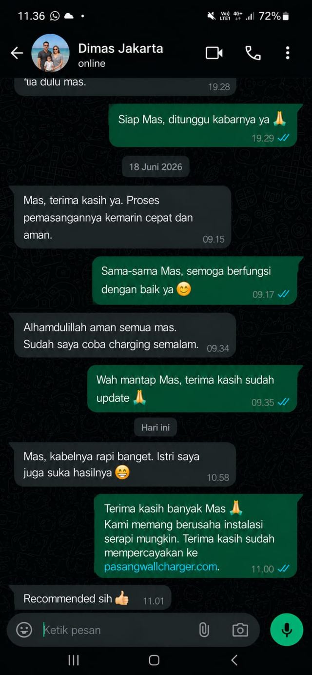 Screenshot percakapan WhatsApp dengan Dimas, Pemilik EV di Jakarta