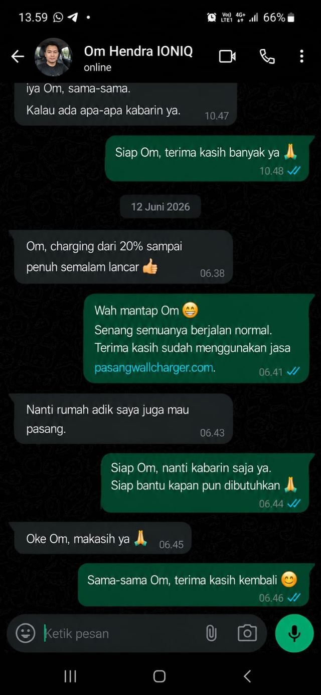 Screenshot percakapan WhatsApp dengan Hendra, Pemilik Hyundai IONIQ di Jakarta